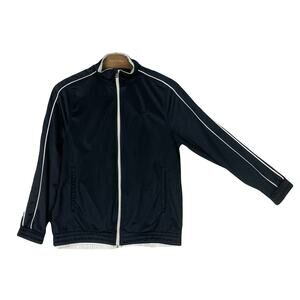 RAWLINGS Black Track Jacket Sweatshirt Men M Black White-Trim Zip Long-Sleeve